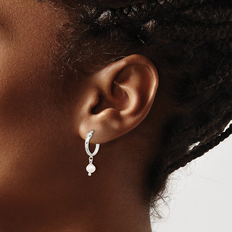 Sterling Silver Polished Fwc Pearl Dangle Round Hoop Earrings