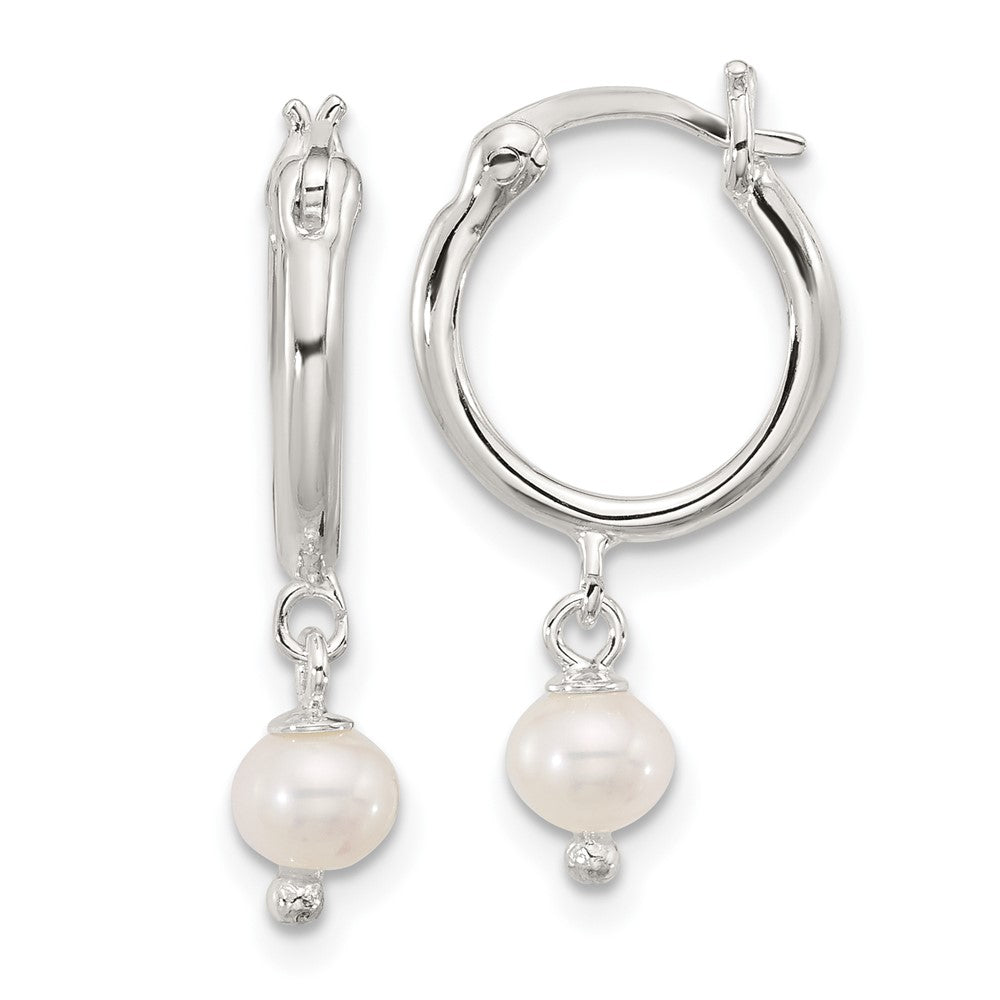 Sterling Silver Polished Fwc Pearl Dangle Round Hoop Earrings