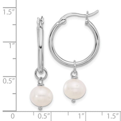 Sterling Silver Rhodium Plated Polished Fwc Pearl Dangle Round Hoop Earrings