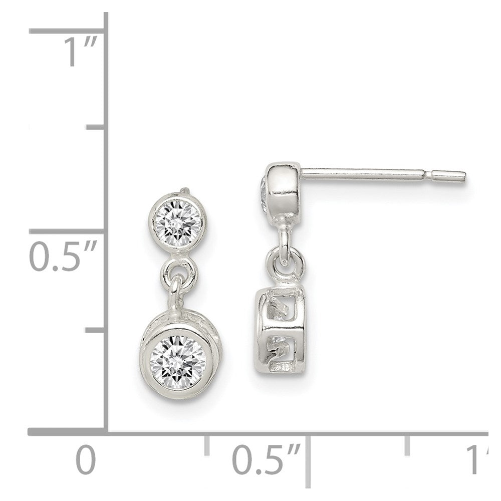 Sterling Silver Polished Round Cz Bezel Set Post Dangle Earrings