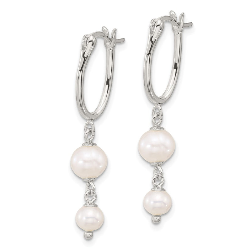 Sterling Silver Polished Double Fwc Pearl Dangle Oval Hoop Earrings