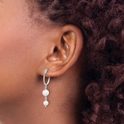 Sterling Silver Polished Double Fwc Pearl Dangle Oval Hoop Earrings