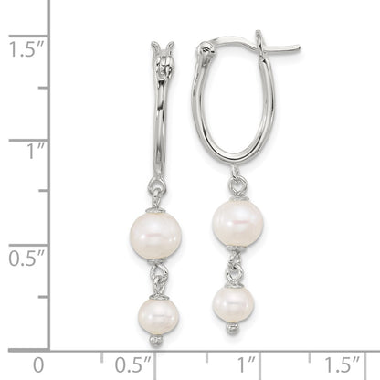 Sterling Silver Polished Double Fwc Pearl Dangle Oval Hoop Earrings