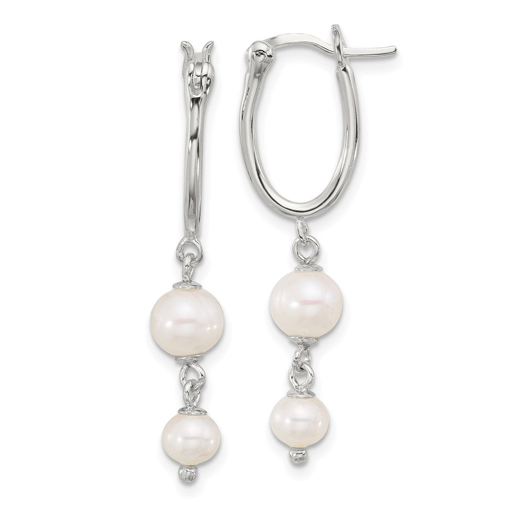 Sterling Silver Polished Double Fwc Pearl Dangle Oval Hoop Earrings