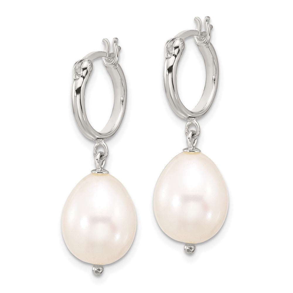 Sterling Silver Polished Teardrop Fwc Pearl Dangle Round Hoop Earrings