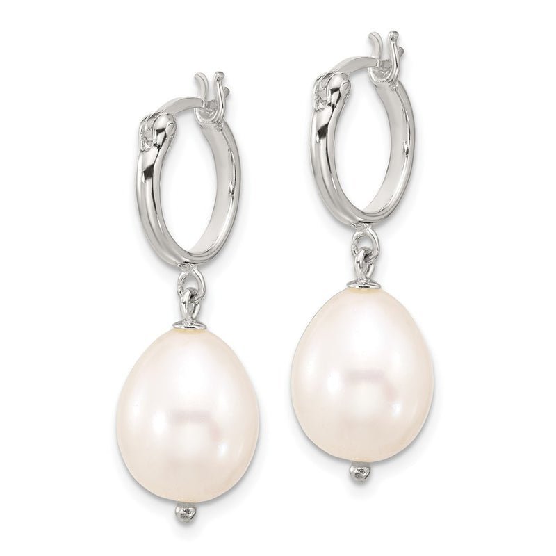 Sterling Silver Polished Teardrop Fwc Pearl Dangle Round Hoop Earrings