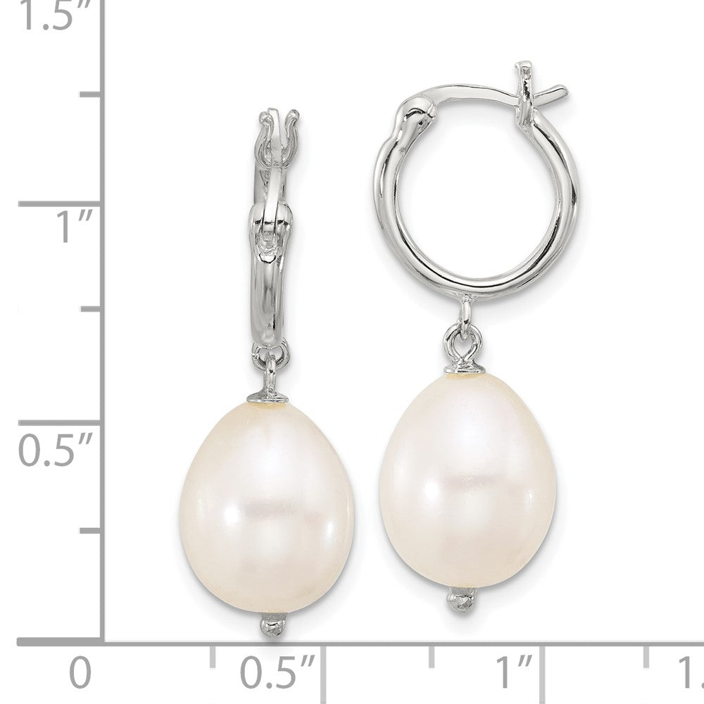 Sterling Silver Polished Teardrop Fwc Pearl Dangle Round Hoop Earrings