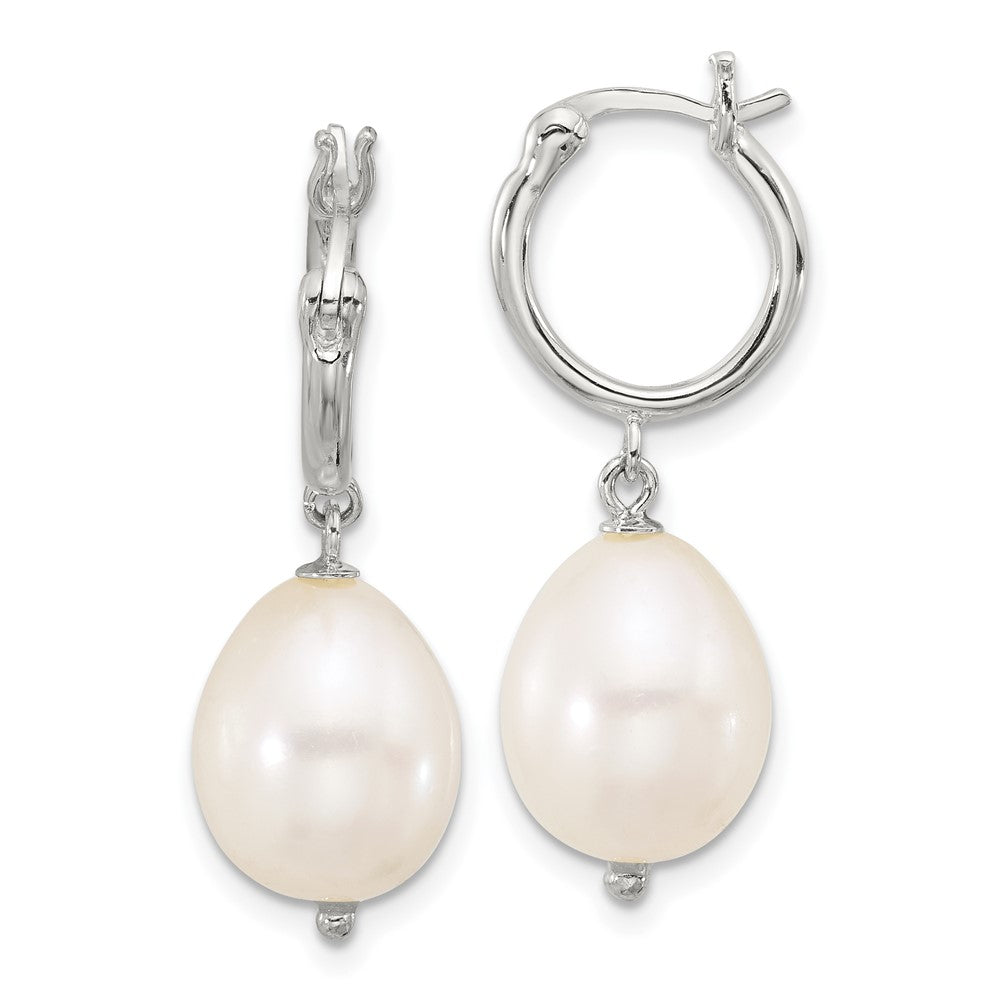 Sterling Silver Polished Teardrop Fwc Pearl Dangle Round Hoop Earrings