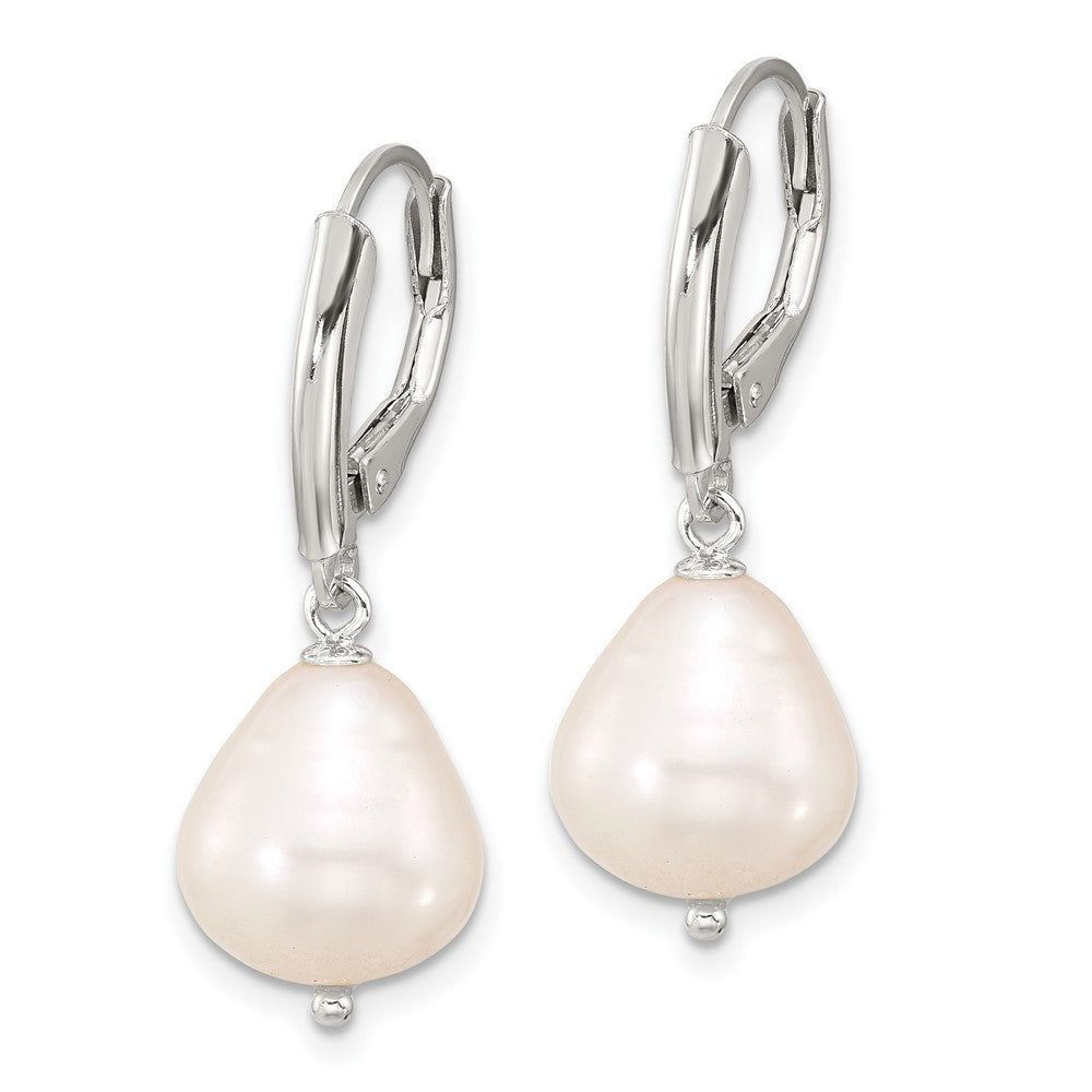 Sterling Silver Polished Teardrop Fwc Pearl Leverback Dangle Earrings