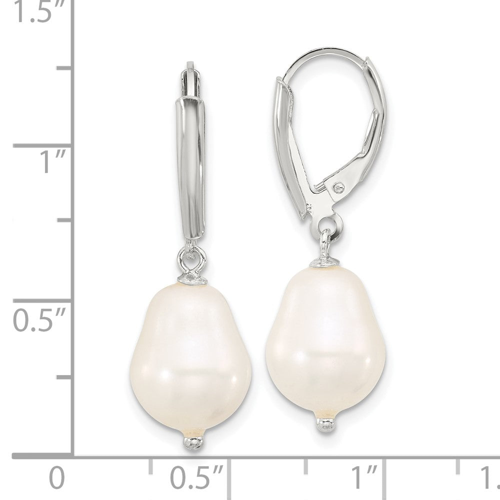 Sterling Silver Polished Teardrop Fwc Pearl Leverback Dangle Earrings