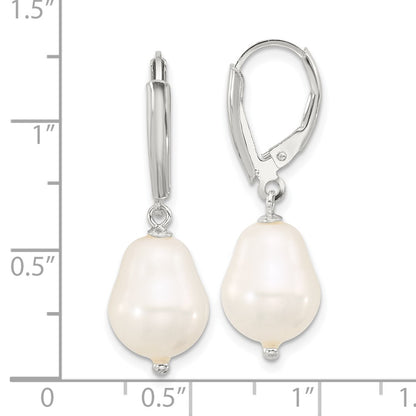 Sterling Silver Polished Teardrop Fwc Pearl Leverback Dangle Earrings