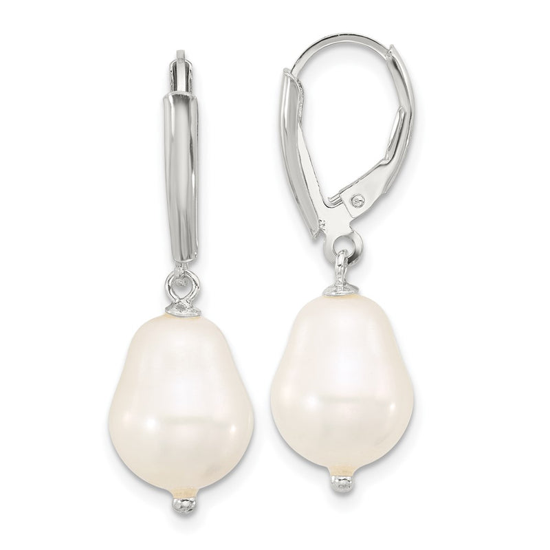Sterling Silver Polished Teardrop Fwc Pearl Leverback Dangle Earrings