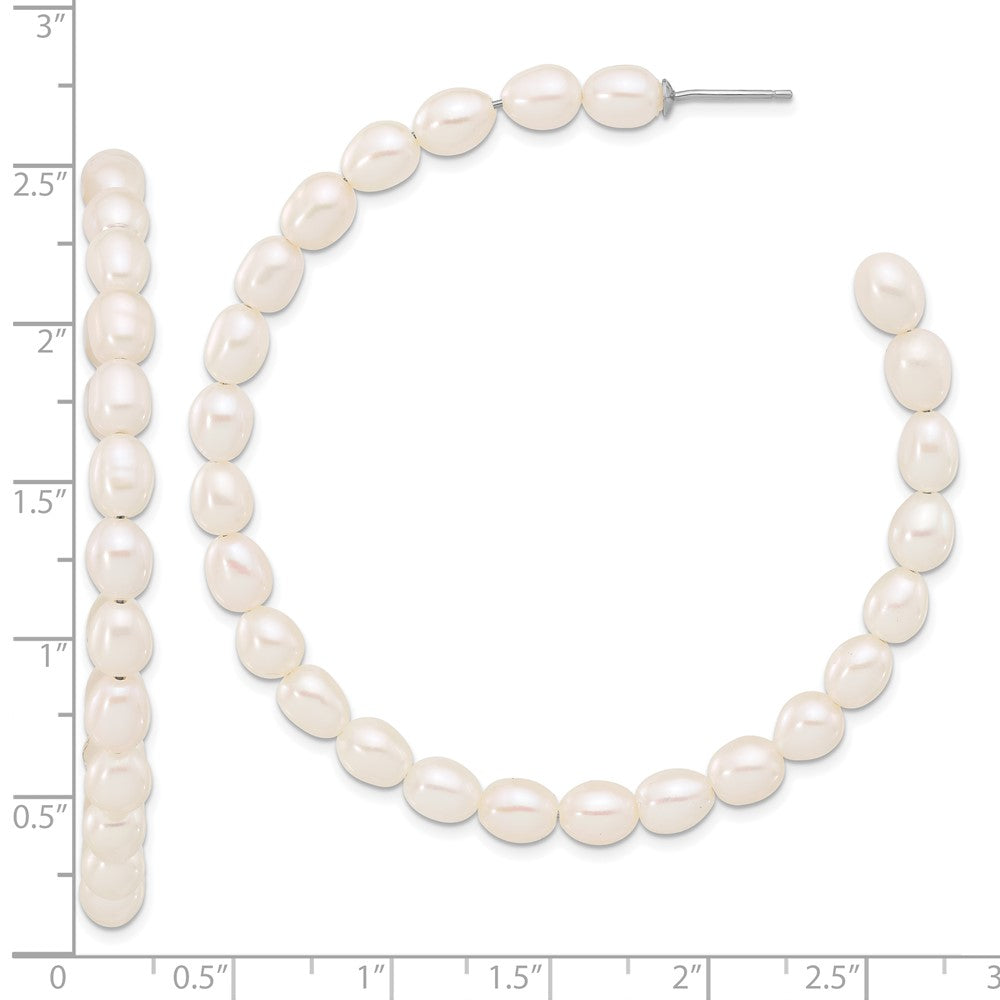 Sterling Silver Rhodium Plated 5-6mm Rice Fwc Pearl Post C-Hoop Earrings