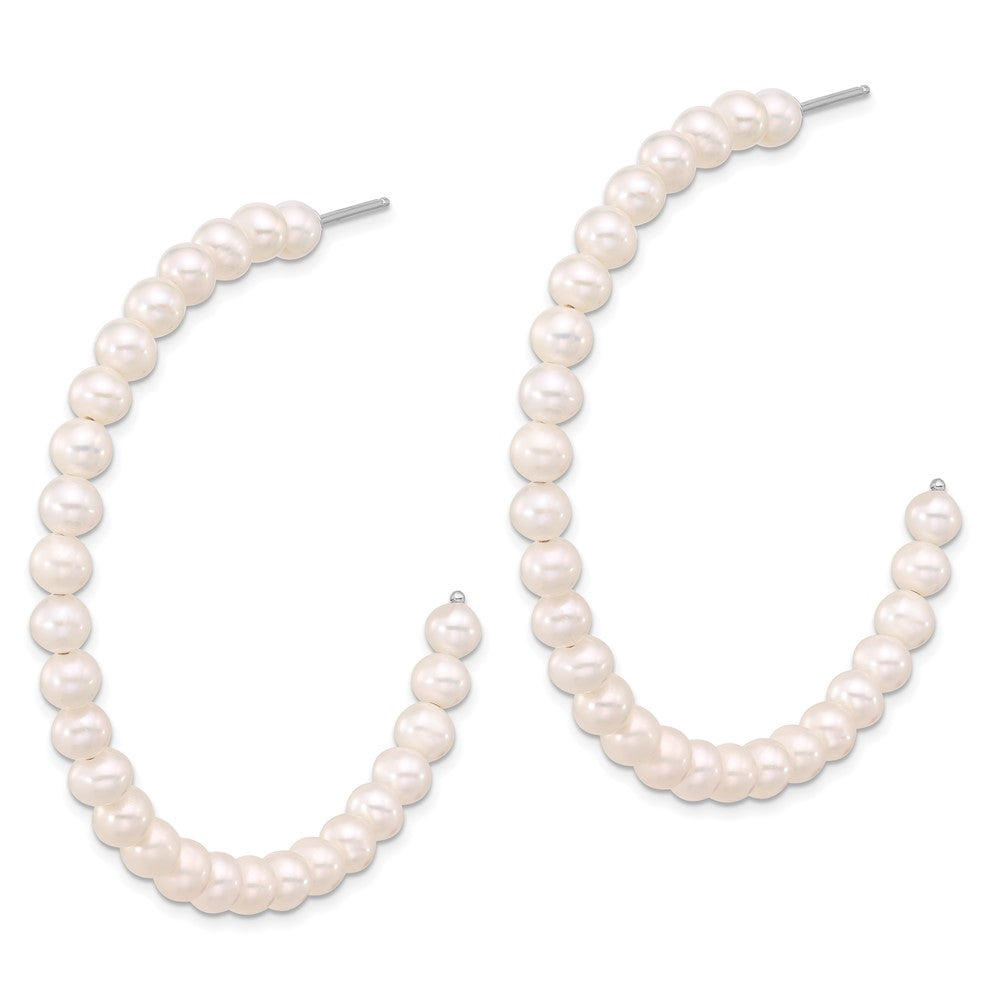 Sterling Silver Rhodium Plated 4-5mm Semi-Round Fwc Pearl C-Hoop Earrings