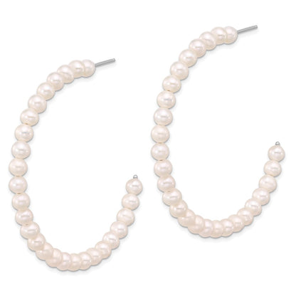 Sterling Silver Rhodium Plated 4-5mm Semi-Round Fwc Pearl C-Hoop Earrings