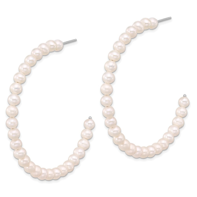 Sterling Silver Rhodium Plated 4-5mm Semi-Round Fwc Pearl C-Hoop Earrings