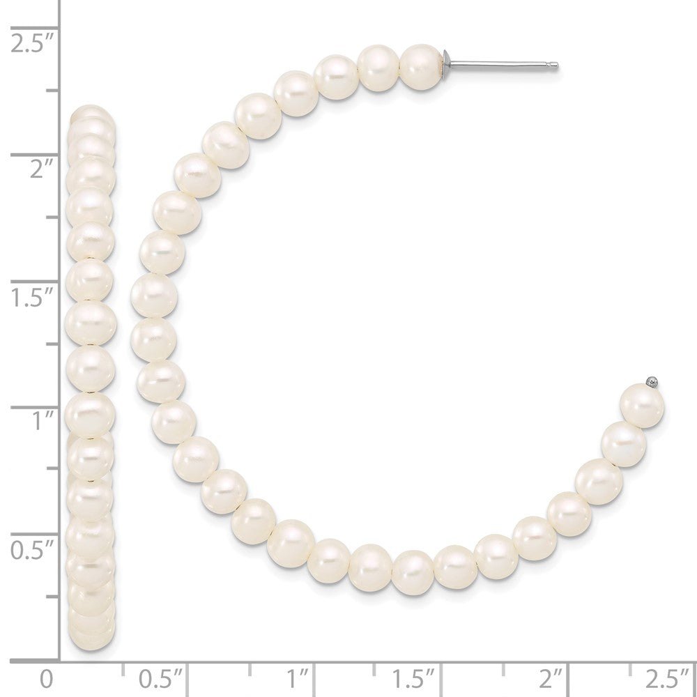 Sterling Silver Rhodium Plated 4-5mm Semi-Round Fwc Pearl C-Hoop Earrings
