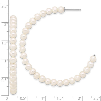 Sterling Silver Rhodium Plated 4-5mm Semi-Round Fwc Pearl C-Hoop Earrings