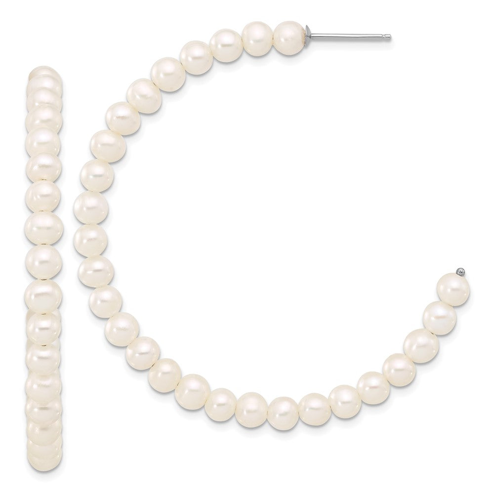Sterling Silver Rhodium Plated 4-5mm Semi-Round Fwc Pearl C-Hoop Earrings