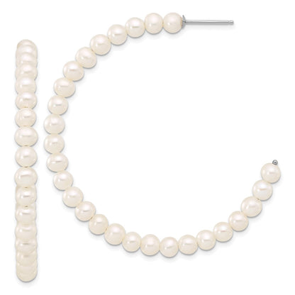Sterling Silver Rhodium Plated 4-5mm Semi-Round Fwc Pearl C-Hoop Earrings