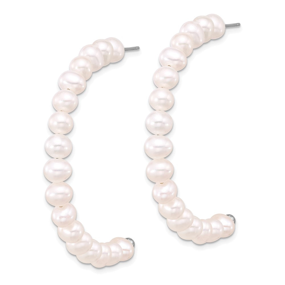 Sterling Silver Rhodium-Plated 5-6mm Fwc Pearl Post J-Hoop Earrings