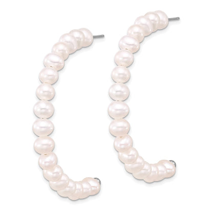 Sterling Silver Rhodium-Plated 5-6mm Fwc Pearl Post J-Hoop Earrings