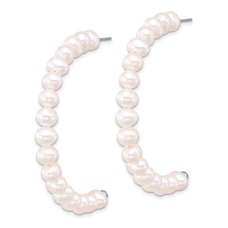 Sterling Silver Rhodium-Plated 5-6mm Fwc Pearl Post J-Hoop Earrings