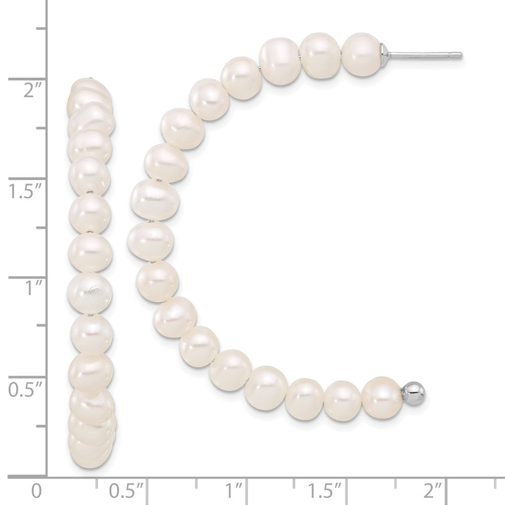 Sterling Silver Rhodium-Plated 5-6mm Fwc Pearl Post J-Hoop Earrings