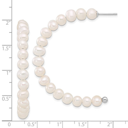 Sterling Silver Rhodium-Plated 5-6mm Fwc Pearl Post J-Hoop Earrings