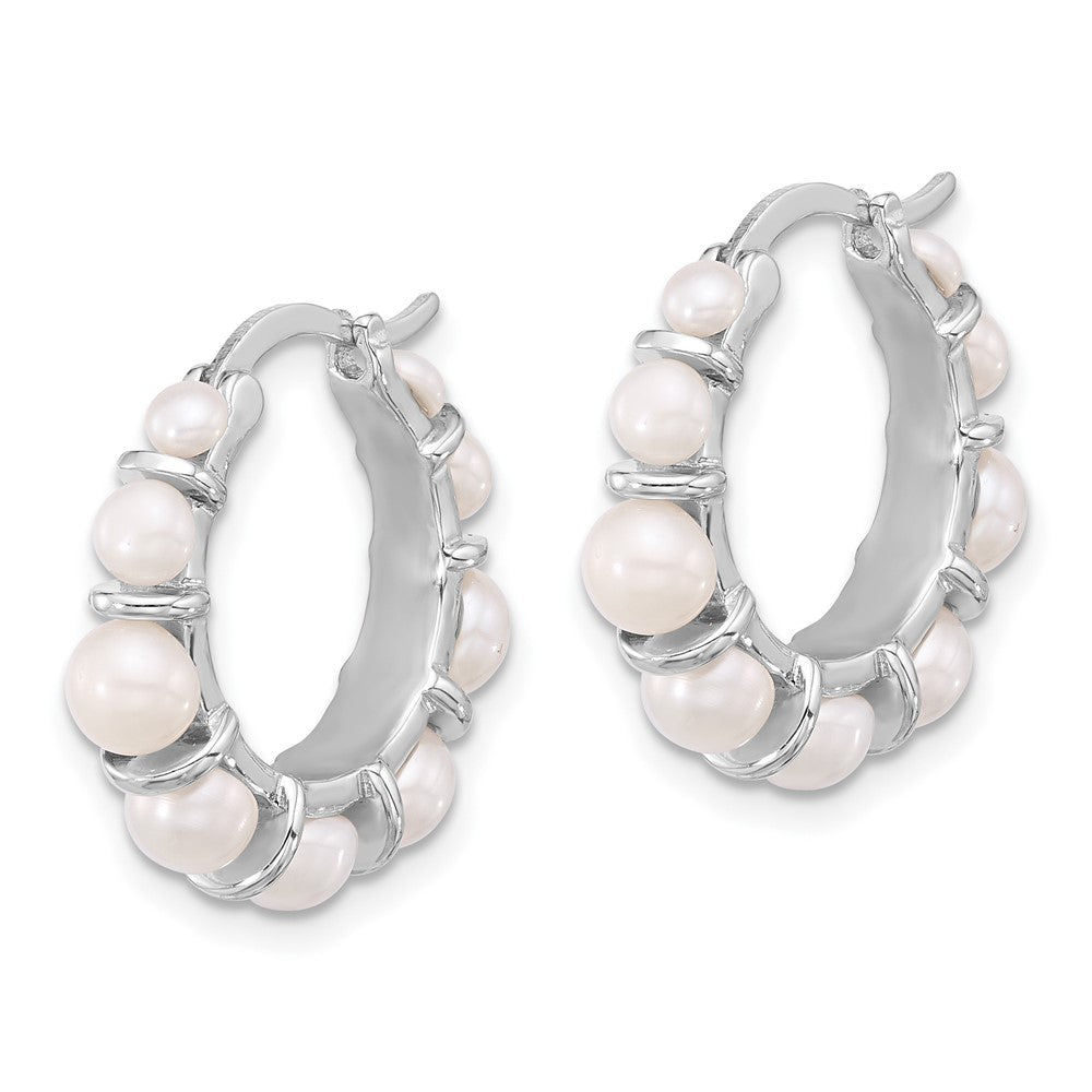 Sterling Silver Rhodium-Plated 2-5mm Fwc Pearl Round Hoop Earrings