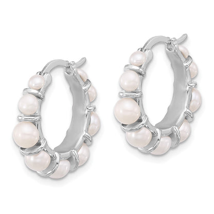 Sterling Silver Rhodium-Plated 2-5mm Fwc Pearl Round Hoop Earrings