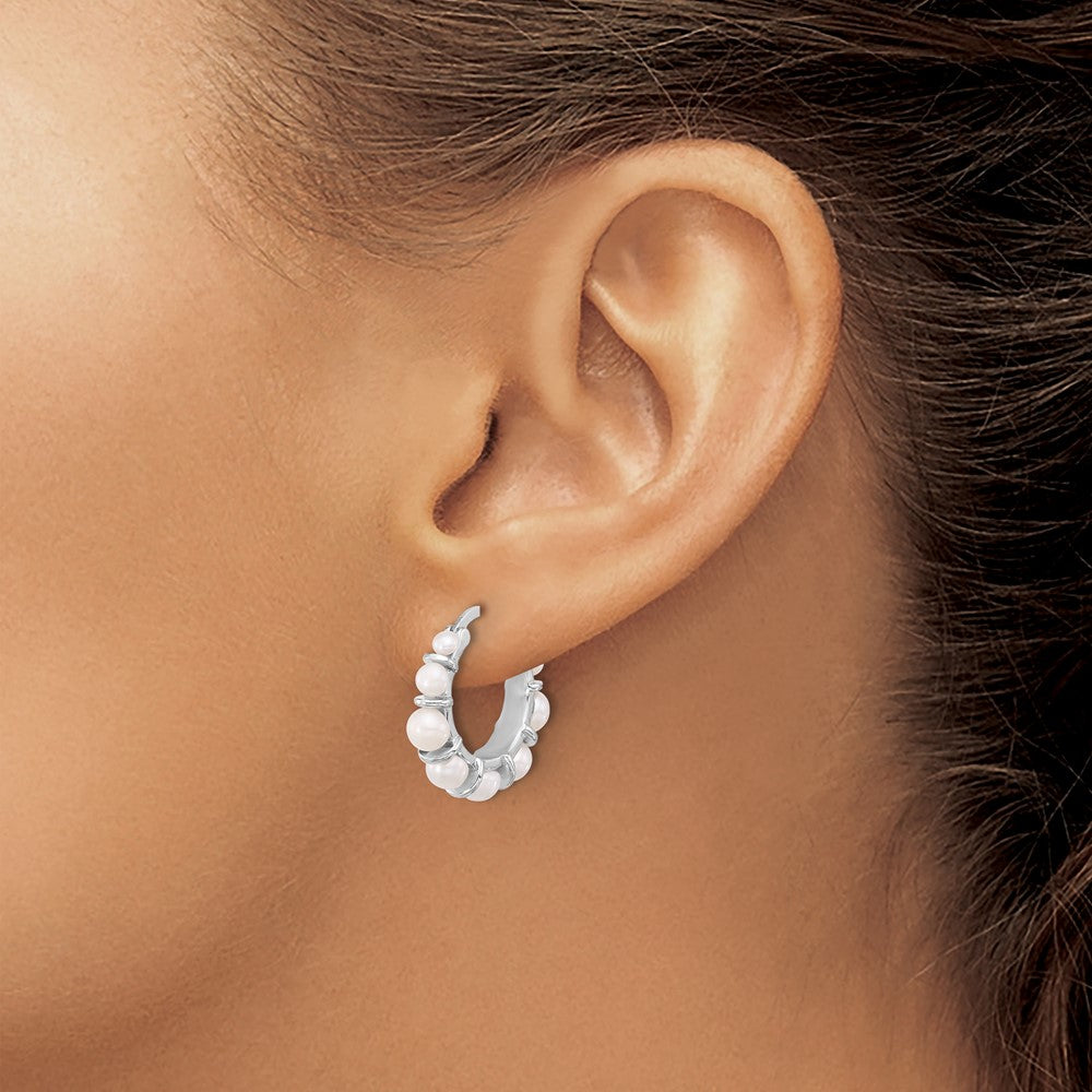 Sterling Silver Rhodium-Plated 2-5mm Fwc Pearl Round Hoop Earrings
