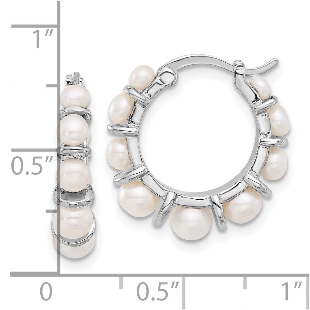 Sterling Silver Rhodium-Plated 2-5mm Fwc Pearl Round Hoop Earrings