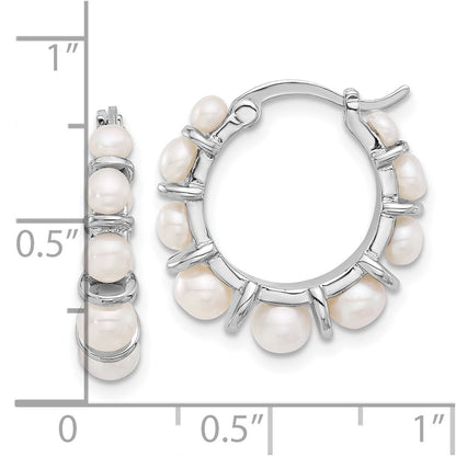 Sterling Silver Rhodium-Plated 2-5mm Fwc Pearl Round Hoop Earrings