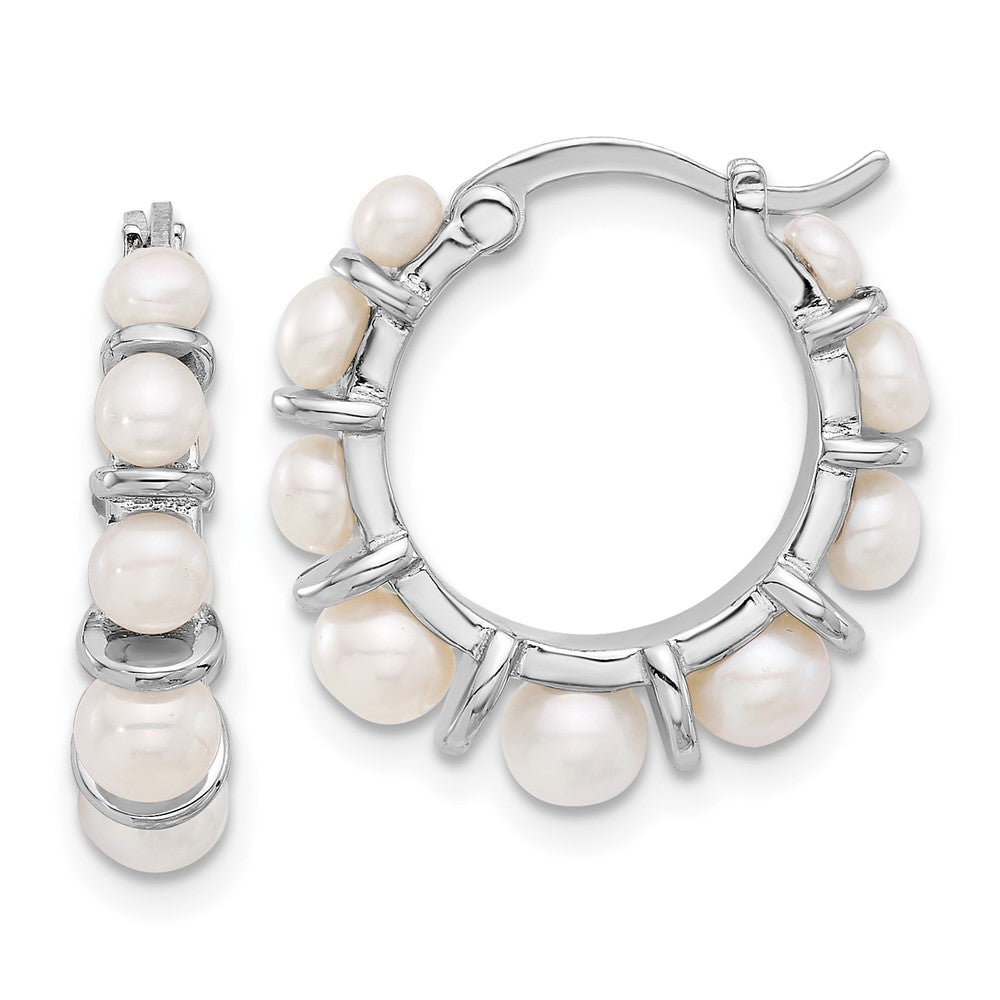 Sterling Silver Rhodium-Plated 2-5mm Fwc Pearl Round Hoop Earrings