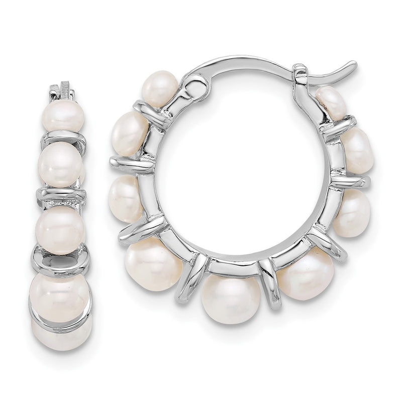Sterling Silver Rhodium-Plated 2-5mm Fwc Pearl Round Hoop Earrings