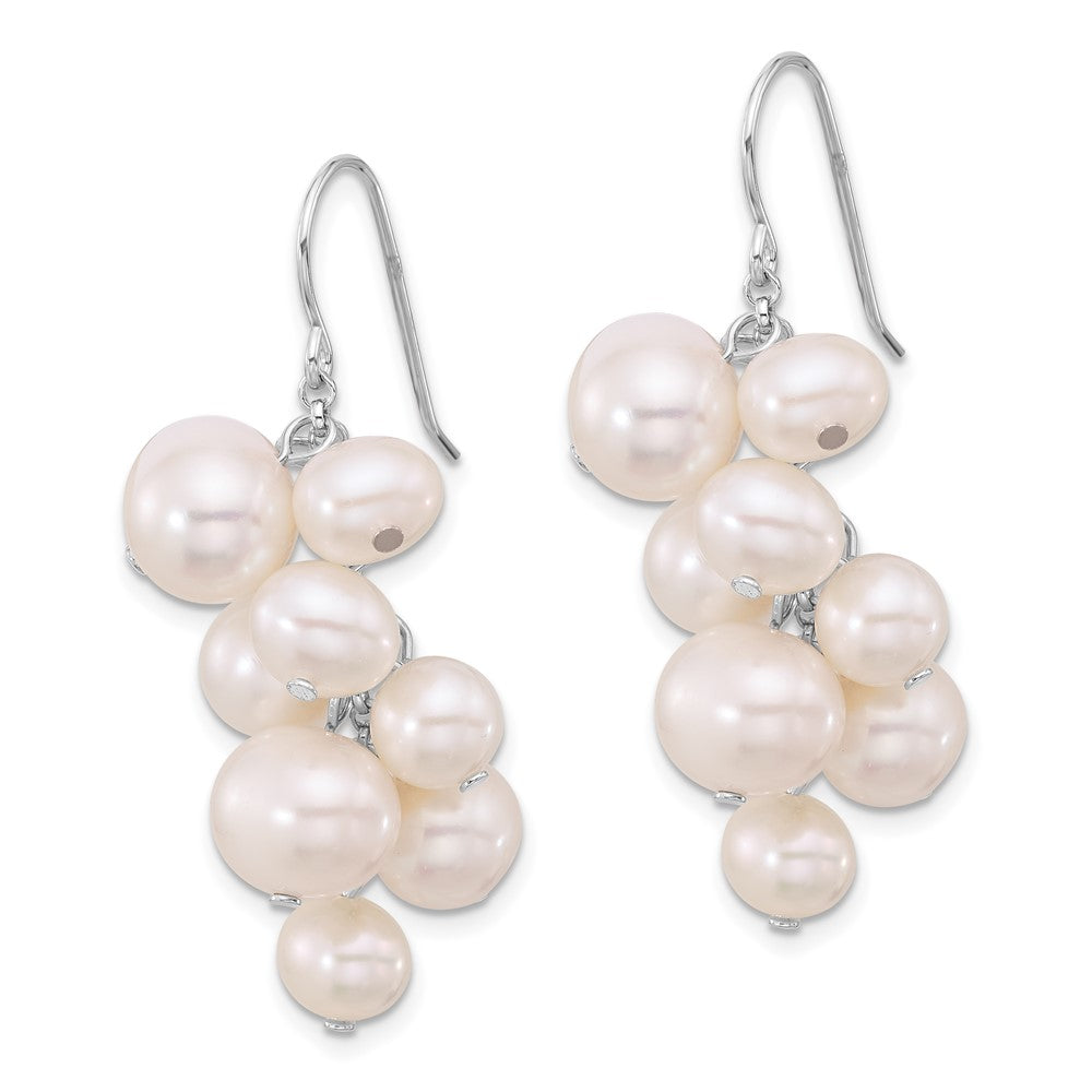 Sterling Silver Rhodium-Plated 6-10mm White Fwc Pearl Dangle Earrings