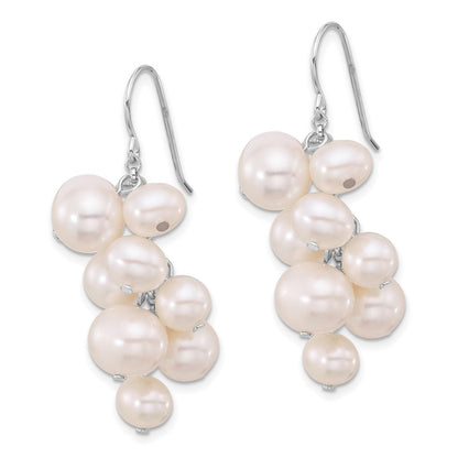 Sterling Silver Rhodium-Plated 6-10mm White Fwc Pearl Dangle Earrings