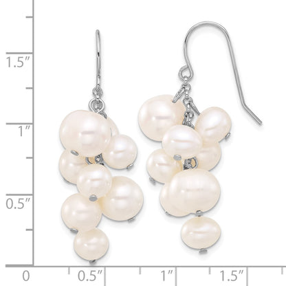 Sterling Silver Rhodium-Plated 6-10mm White Fwc Pearl Dangle Earrings