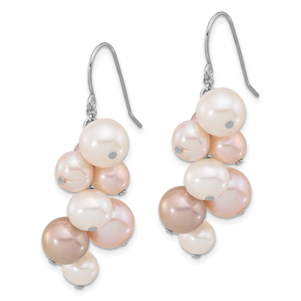 Sterling Silver Rhodium Plated 6-10mm Multicolor Fwc Pearl Dangle Earrings