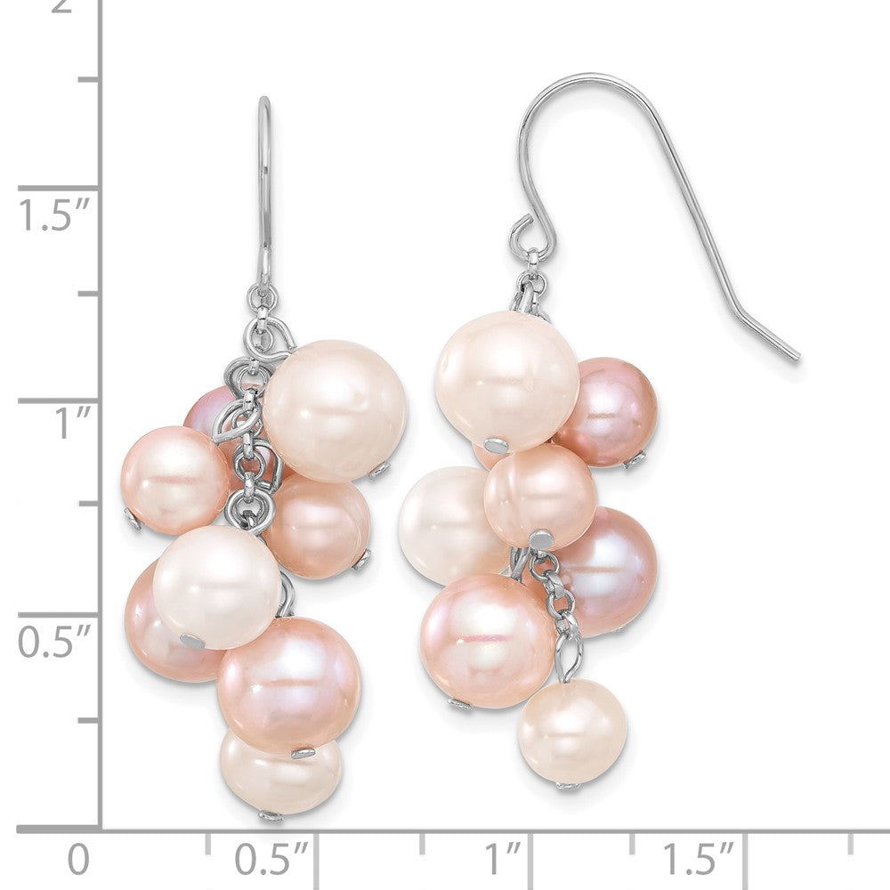 Sterling Silver Rhodium Plated 6-10mm Multicolor Fwc Pearl Dangle Earrings