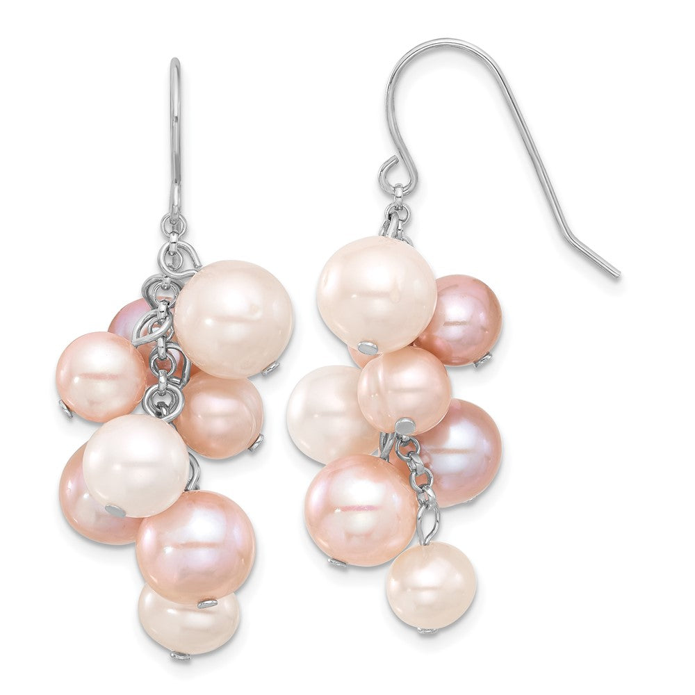 Sterling Silver Rhodium Plated 6-10mm Multicolor Fwc Pearl Dangle Earrings