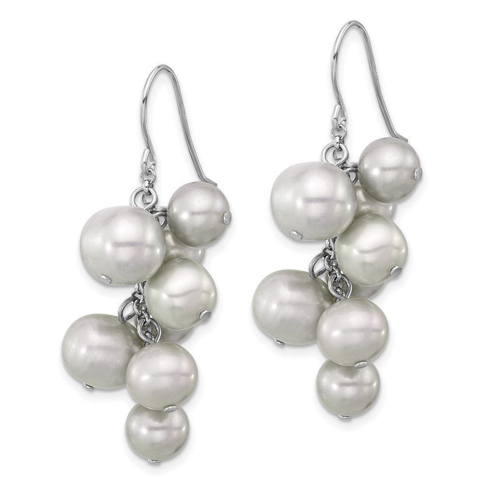 Sterling Silver Rhodium-Plated 6-10mm Grey Fwc Pearl Dangle Earrings