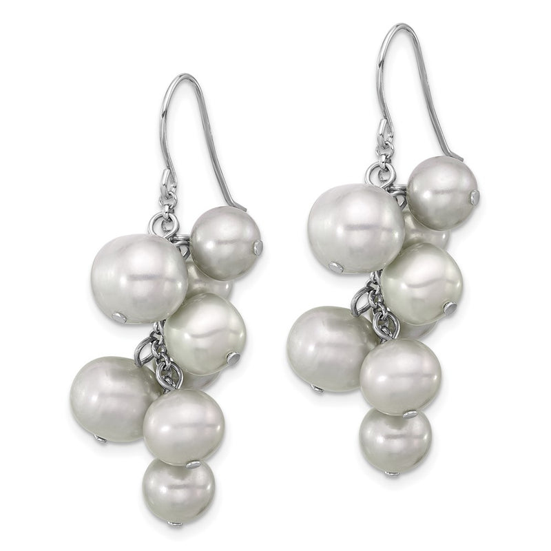 Sterling Silver Rhodium-Plated 6-10mm Grey Fwc Pearl Dangle Earrings