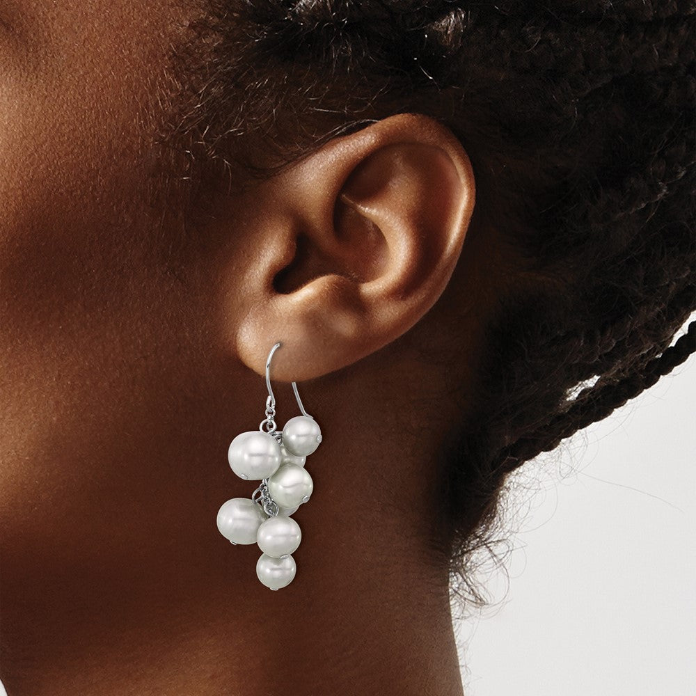 Sterling Silver Rhodium-Plated 6-10mm Grey Fwc Pearl Dangle Earrings