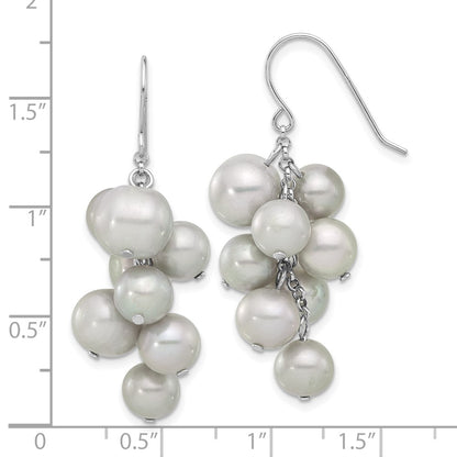 Sterling Silver Rhodium-Plated 6-10mm Grey Fwc Pearl Dangle Earrings