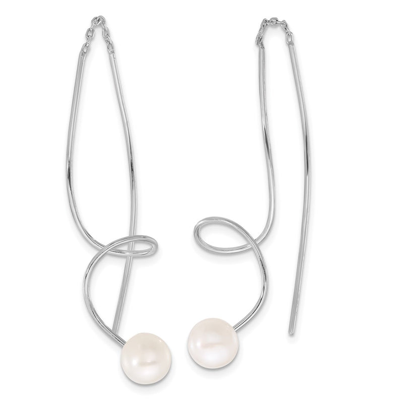 Sterling Silver Rhodium Plated 6-7mm Fwc Pearl Twisted Threader Earrings