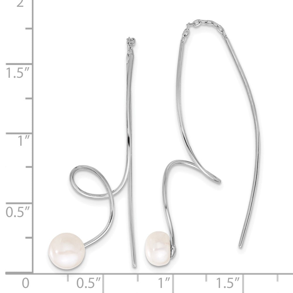 Sterling Silver Rhodium Plated 6-7mm Fwc Pearl Twisted Threader Earrings