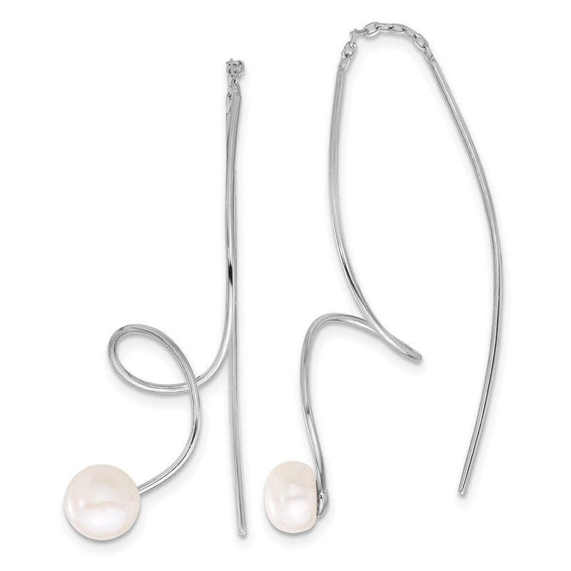 Sterling Silver Rhodium Plated 6-7mm Fwc Pearl Twisted Threader Earrings
