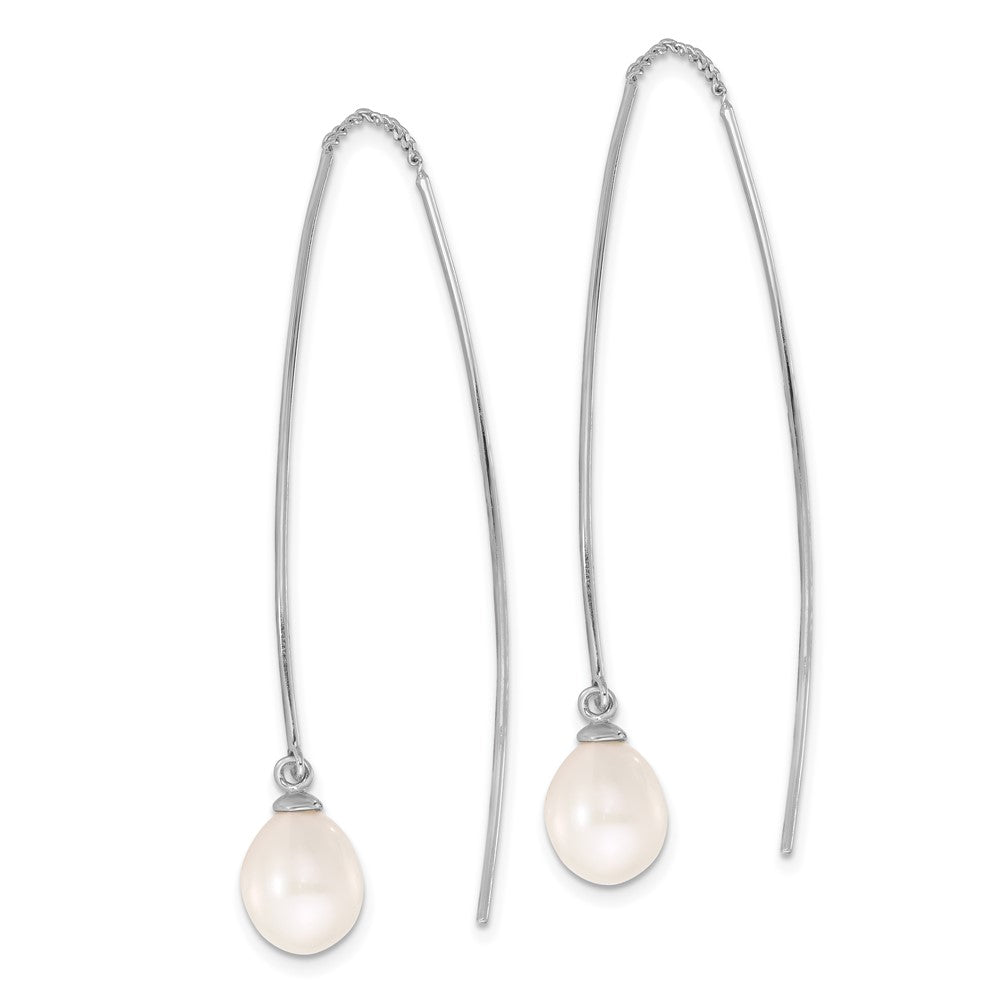 Sterling Silver Rhodium Plated 7-8mm Fwc Teardrop Pearl Threader Earrings